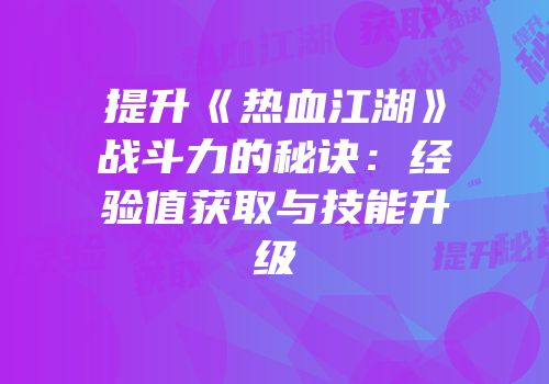提升《热血江湖》战斗力的秘诀：经验值获取与技能升级