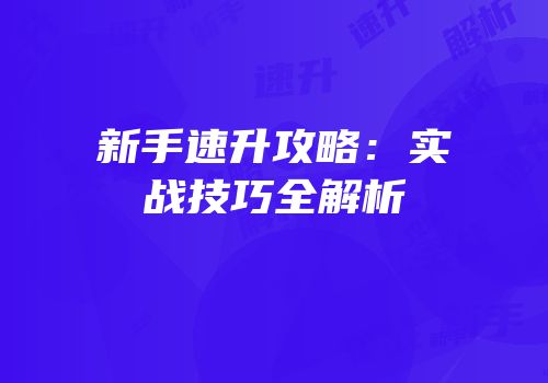 新手速升攻略：实战技巧全解析