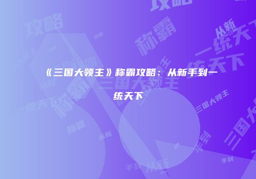 《三国大领主》称霸攻略：从新手到一统天下