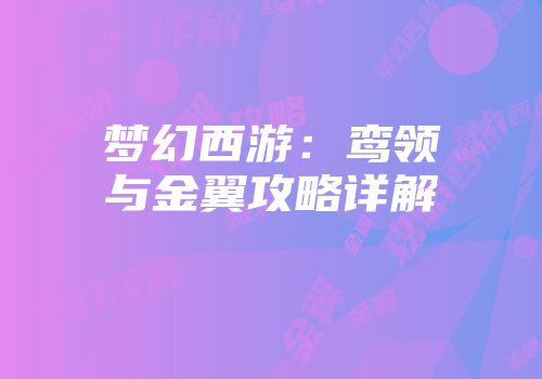 梦幻西游：鸾领与金翼攻略详解