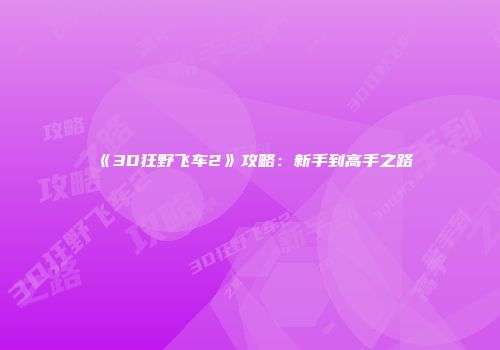 《3D狂野飞车2》攻略：新手到高手之路