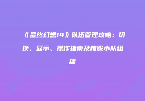 《最终幻想14》队伍管理攻略：切换、显示、操作指南及跨服小队组建