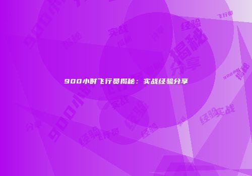900小时飞行员揭秘：实战经验分享