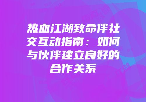 热血江湖致命伴社交互动指南：如何与伙伴建立良好的合作关系