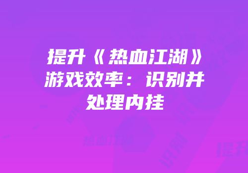 提升《热血江湖》游戏效率：识别并处理内挂