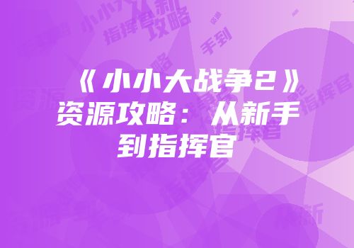 《小小大战争2》资源攻略：从新手到指挥官