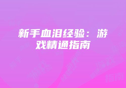 新手血泪经验：游戏精通指南