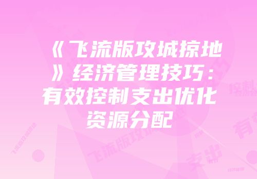 《飞流版攻城掠地》经济管理技巧：有效控制支出优化资源分配