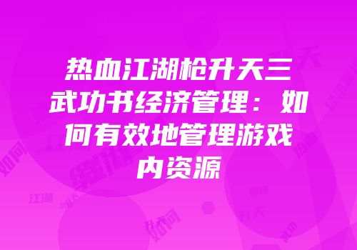 热血江湖枪升天三武功书经济管理：如何有效地管理游戏内资源