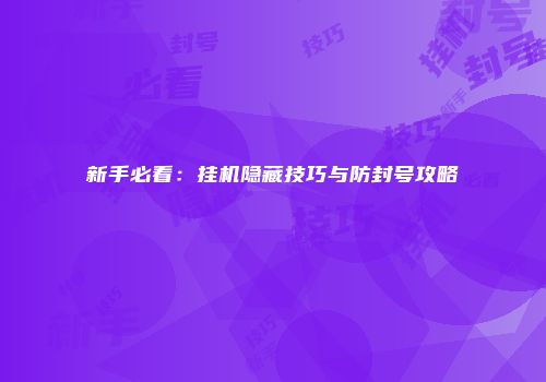 新手必看：挂机隐藏技巧与防封号攻略