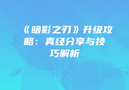 《暗影之刃》升级攻略：真经分享与技巧解析