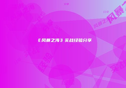 《风暴之海》实战经验分享