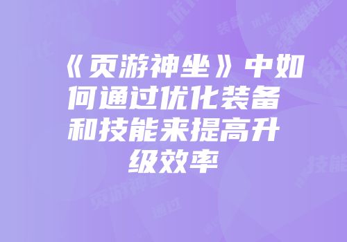 《页游神坐》中如何通过优化装备和技能来提高升级效率