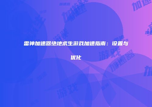 雷神加速器绝地求生游戏加速指南：设置与优化