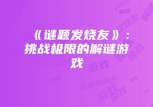《谜题发烧友》：挑战极限的解谜游戏