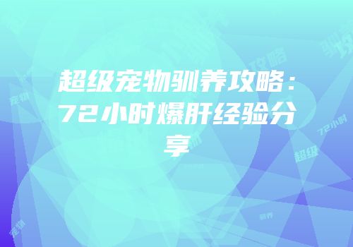 超级宠物驯养攻略：72小时爆肝经验分享