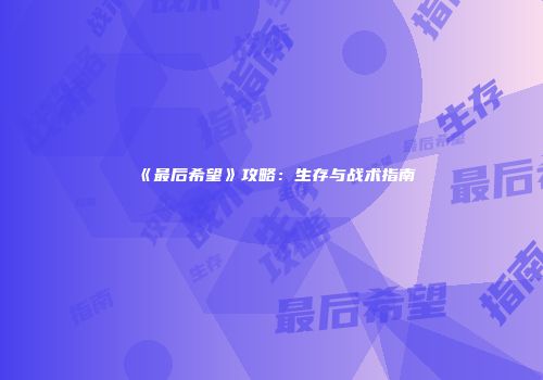 《最后希望》攻略：生存与战术指南