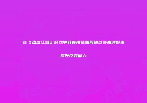 在《热血江湖》游戏中刀客角色如何通过装备调整来提升反刀能力
