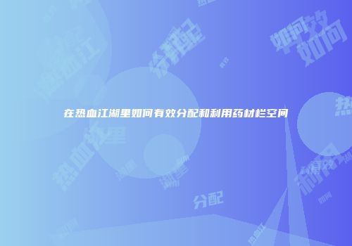 在热血江湖里如何有效分配和利用药材栏空间