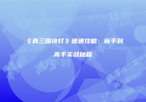 《真三国快打》速通攻略：新手到高手实战秘籍