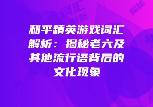 和平精英游戏词汇解析：揭秘老六及其他流行语背后的文化现象