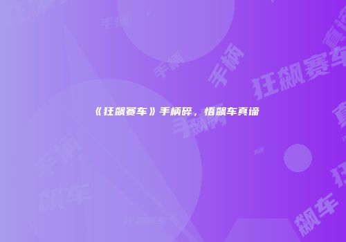 《狂飙赛车》手柄碎，悟飙车真谛