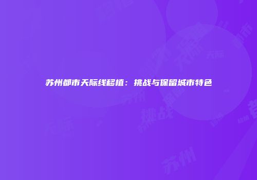 苏州都市天际线移植：挑战与保留城市特色