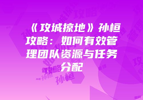 《攻城掠地》孙桓攻略：如何有效管理团队资源与任务分配