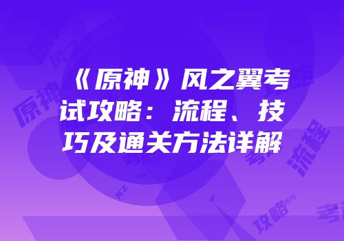 《原神》风之翼考试攻略：流程、技巧及通关方法详解