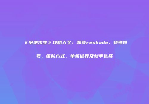 《绝地求生》攻略大全：卸载reshade、特殊符号、组队方式、单机推荐及新手选择