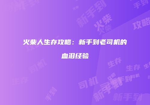 火柴人生存攻略：新手到老司机的血泪经验