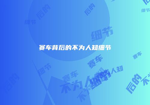 赛车背后的不为人知细节