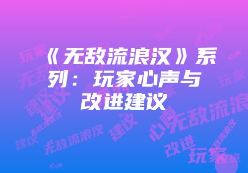 《无敌流浪汉》系列：玩家心声与改进建议