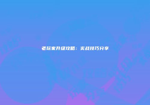 老玩家升级攻略：实战技巧分享