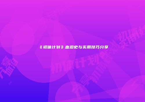 《初体计划》血泪史与实用技巧分享