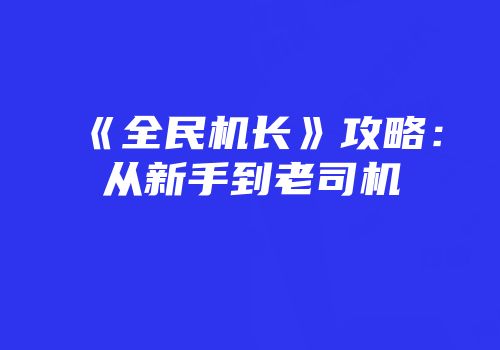 《全民机长》攻略：从新手到老司机
