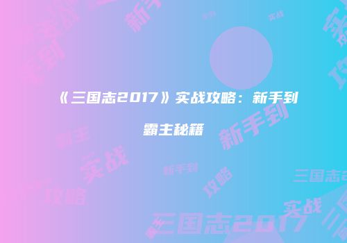 《三国志2017》实战攻略：新手到霸主秘籍