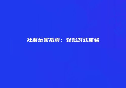 社畜玩家指南：轻松游戏体验