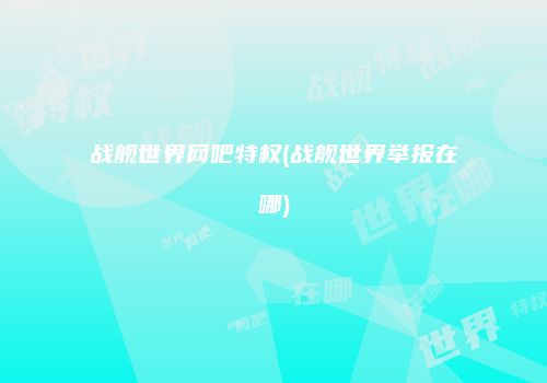 战舰世界网吧特权(战舰世界举报在哪)