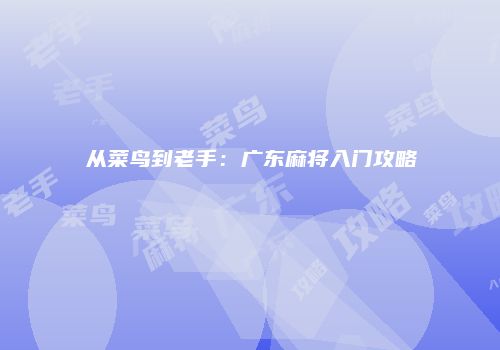 从菜鸟到老手：广东麻将入门攻略