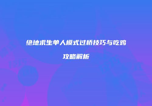 绝地求生单人模式过桥技巧与吃鸡攻略解析