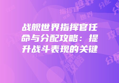 战舰世界指挥官任命与分配攻略：提升战斗表现的关键