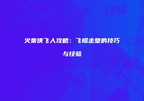 火柴侠飞人攻略：飞檐走壁的技巧与经验