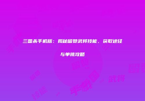 三国杀手机版：揭秘留赞武将技能、获取途径与单挑攻略