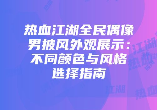 热血江湖全民偶像男披风外观展示：不同颜色与风格选择指南
