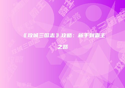《攻城三国志》攻略：新手到霸主之路