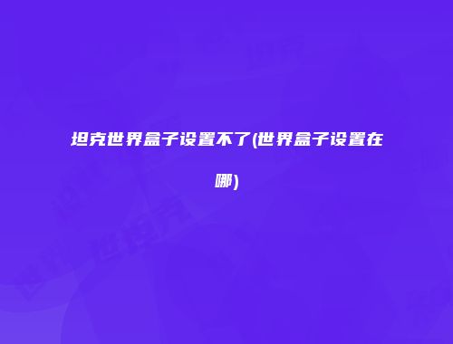 坦克世界盒子设置不了(世界盒子设置在哪)