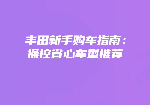 丰田新手购车指南：操控省心车型推荐