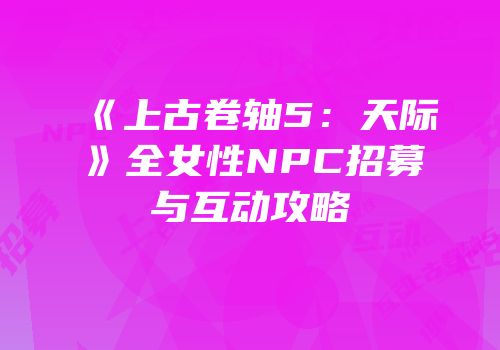 《上古卷轴5：天际》全女性NPC招募与互动攻略