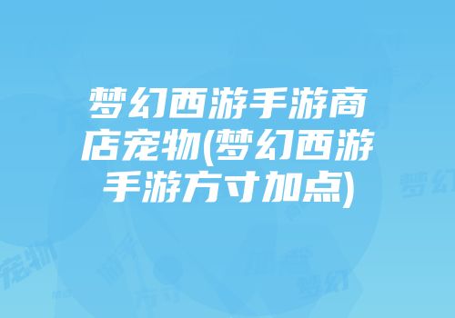 梦幻西游手游商店宠物(梦幻西游手游方寸加点)